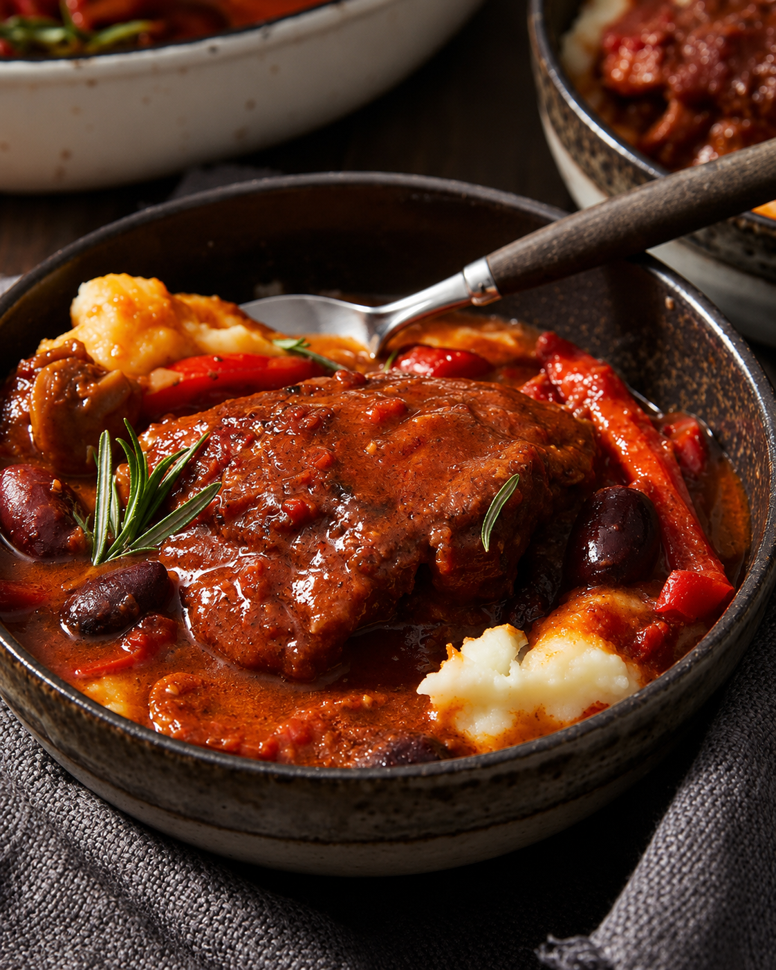 Chicken cacciatore in a rustic pan