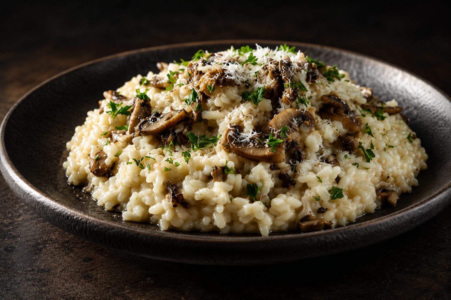 Creamy mushroom risotto with parmesan