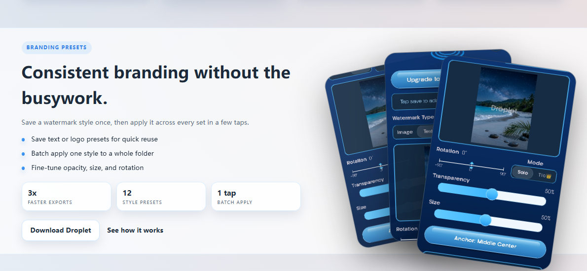 Droplet landing page screenshot 2